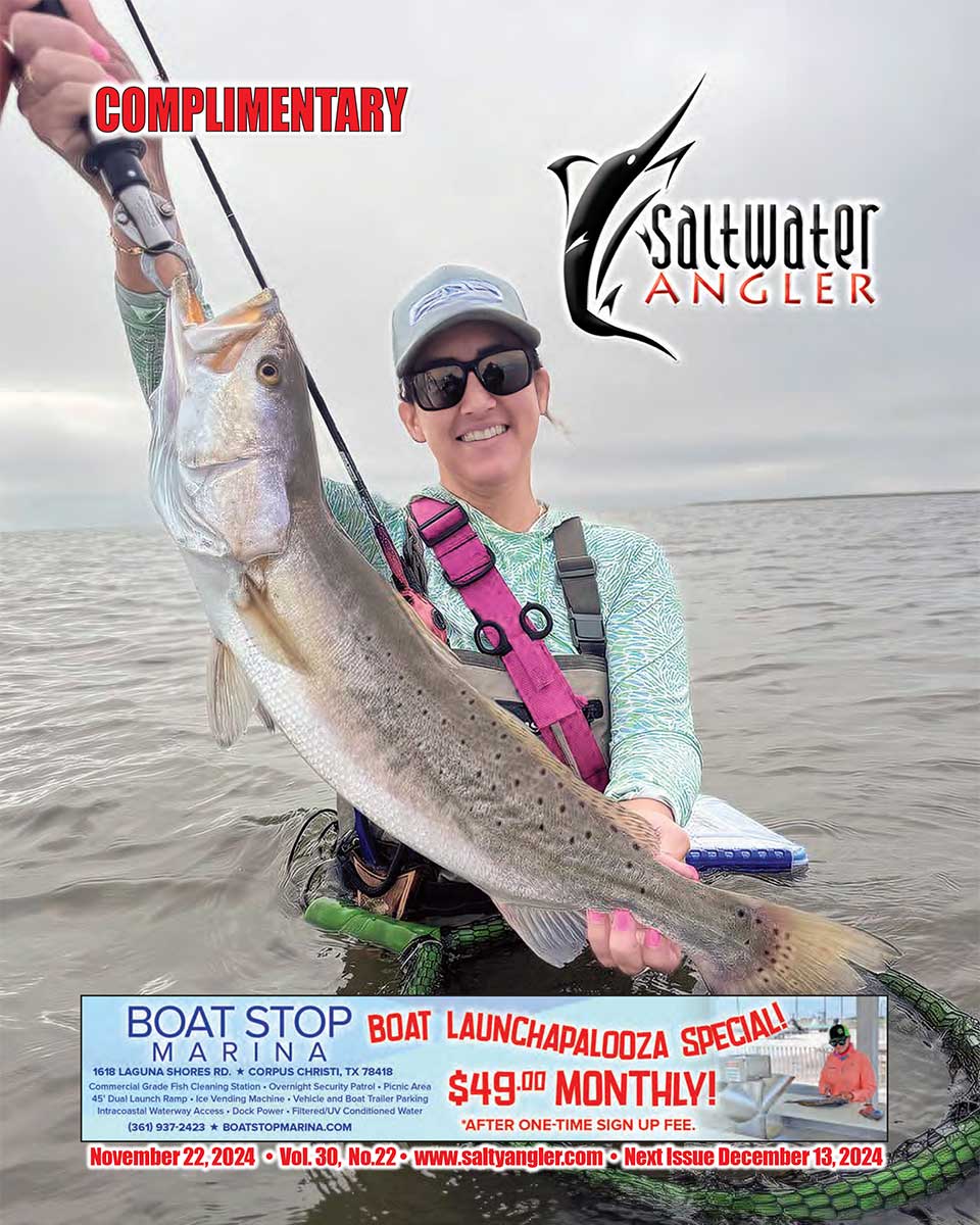 Myriah Streams fishing Matagorda Bay with a Down South True Plum artificial lure. "This particular day I set out to hit a new PB, ended up hitting not once but twice! Landing my new PB with 27.5" - 6.5 lbs!!"